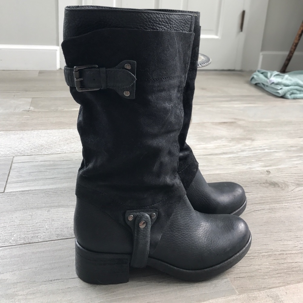 Vera wang suede and leather Moto boots