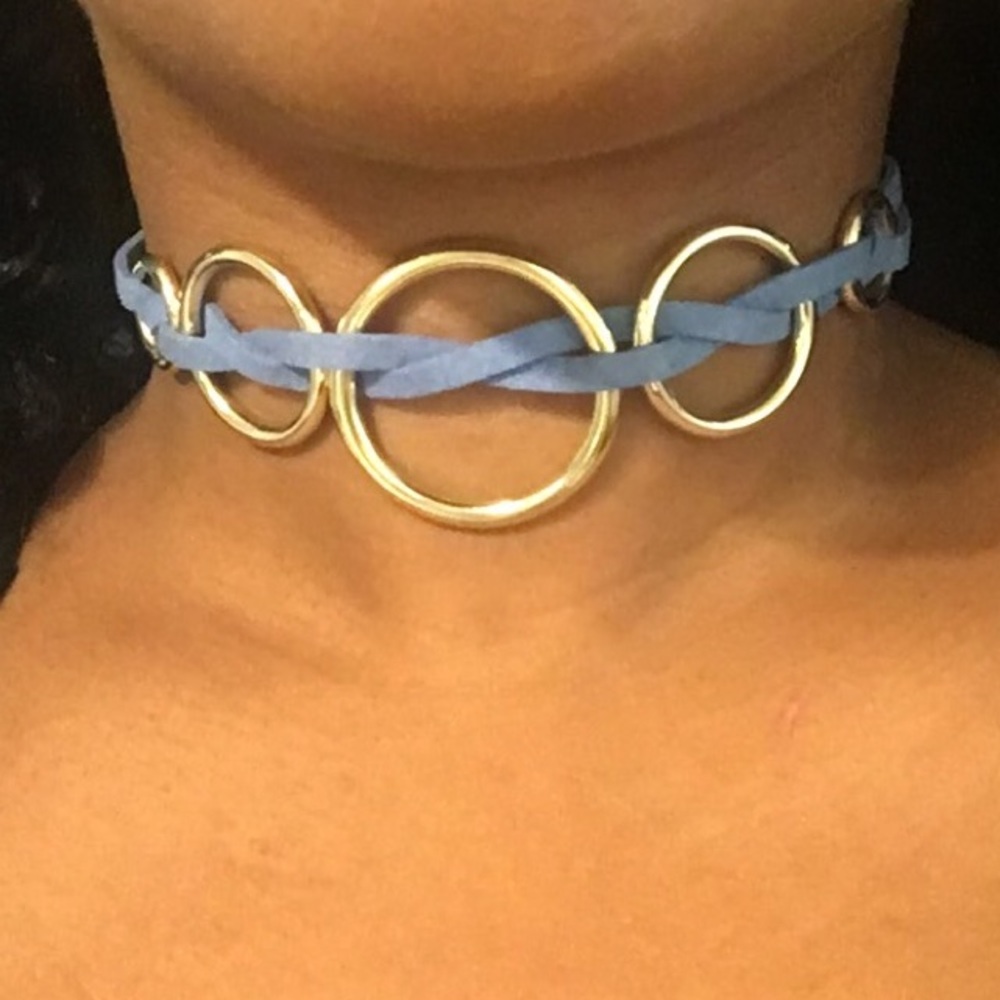 Light blue suede/ gold choker