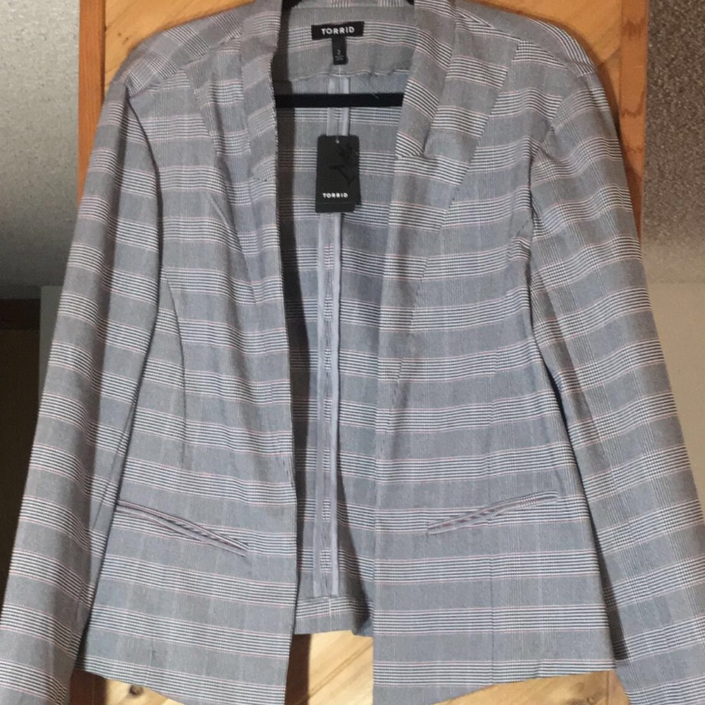 Plaid Open Front Blazer