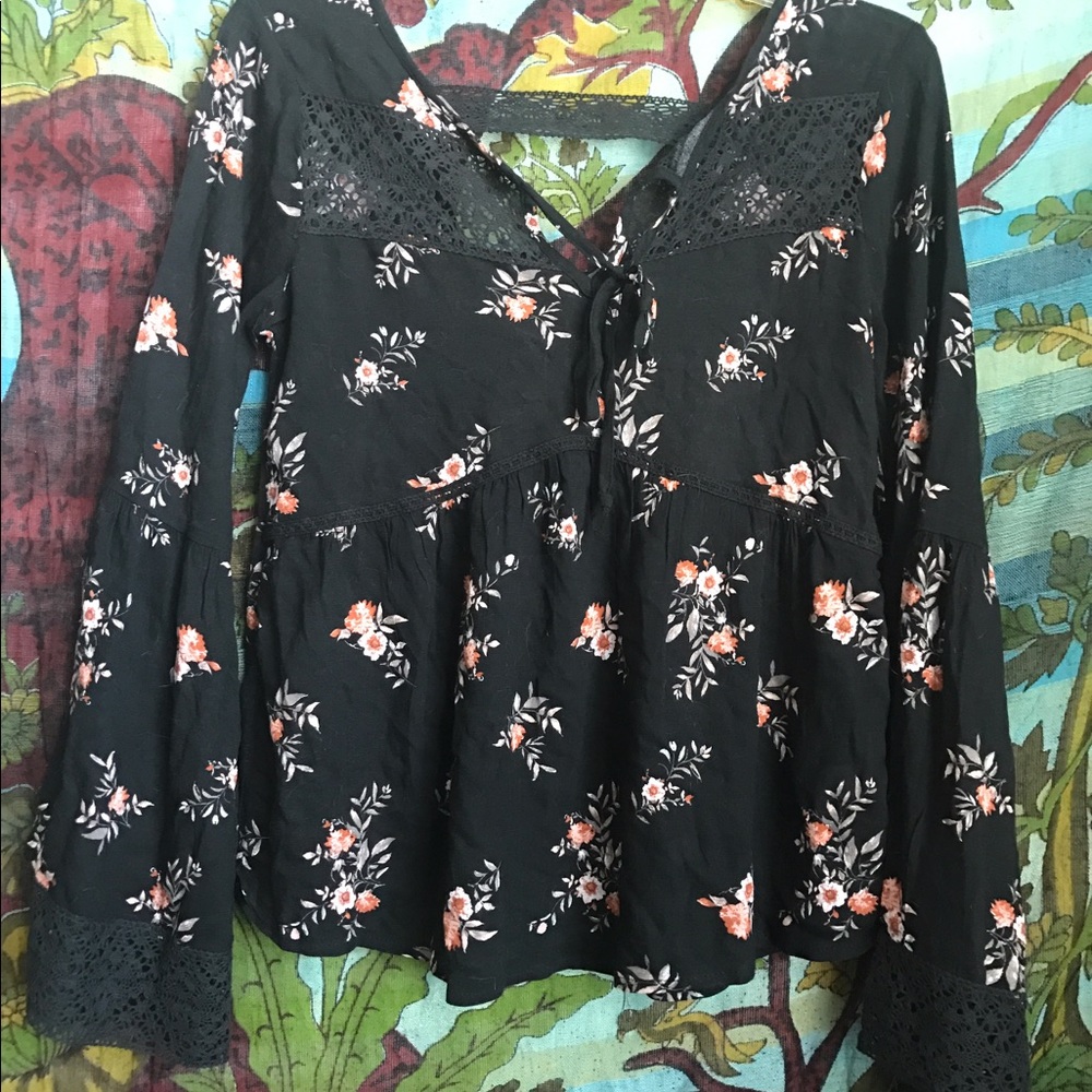 Tilly's black floral shirt