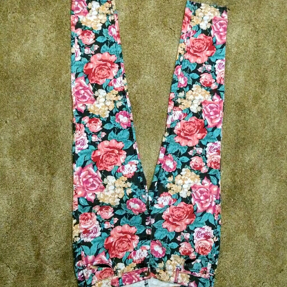 Floral denim jeans