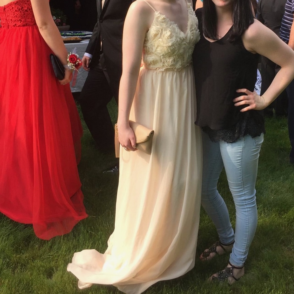 Blush Backless Flower Prom Dress