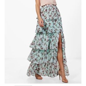Boohoo Floral Ruffle Tiered Maxi Skirt