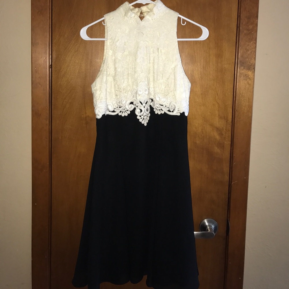 High neck black and white cut out dress