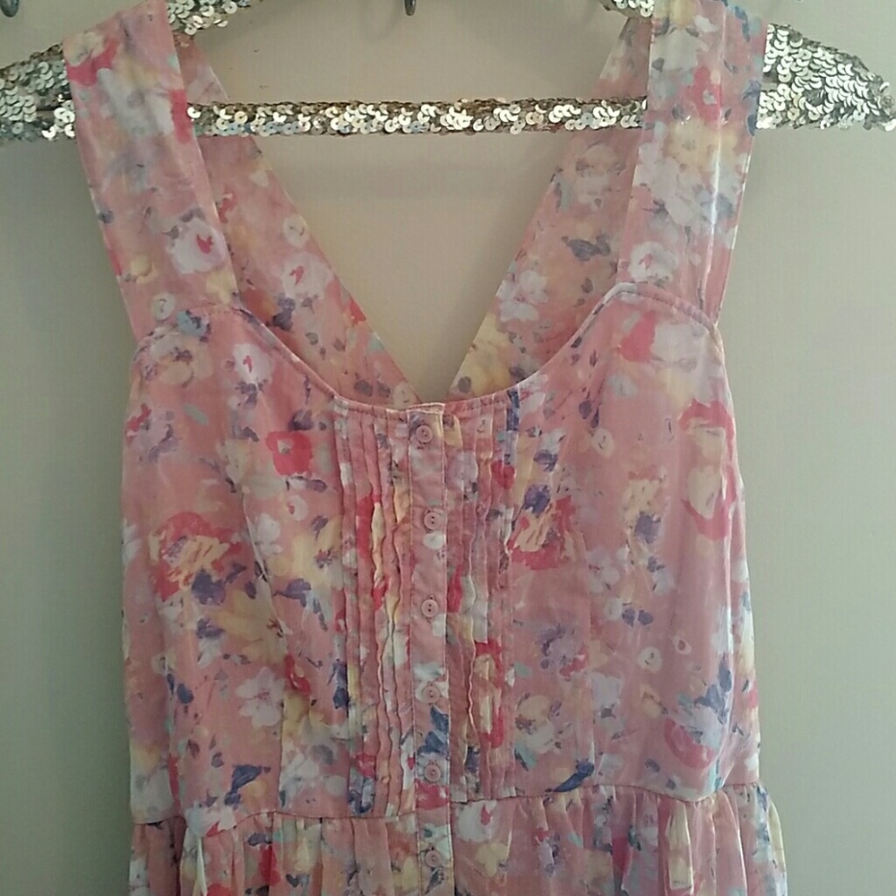 Sweet Pintuck Watercolor Floral Dress