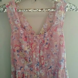 Sweet Pintuck Watercolor Floral Dress