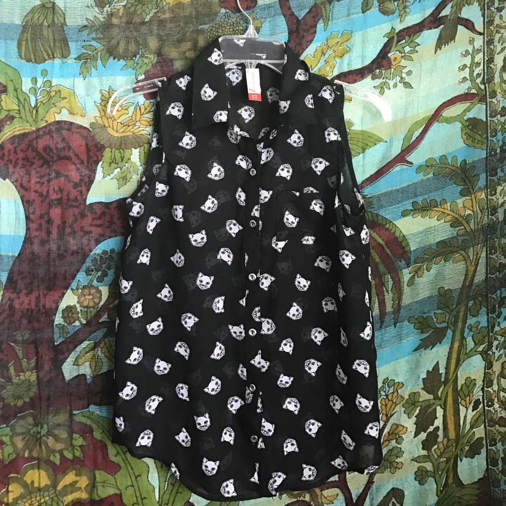 Black cat see-through tank