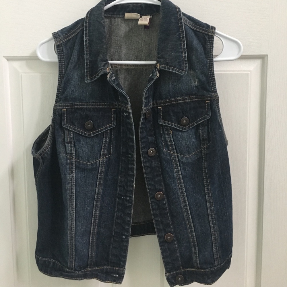 Mudd dark blue jean sleeveless jacket