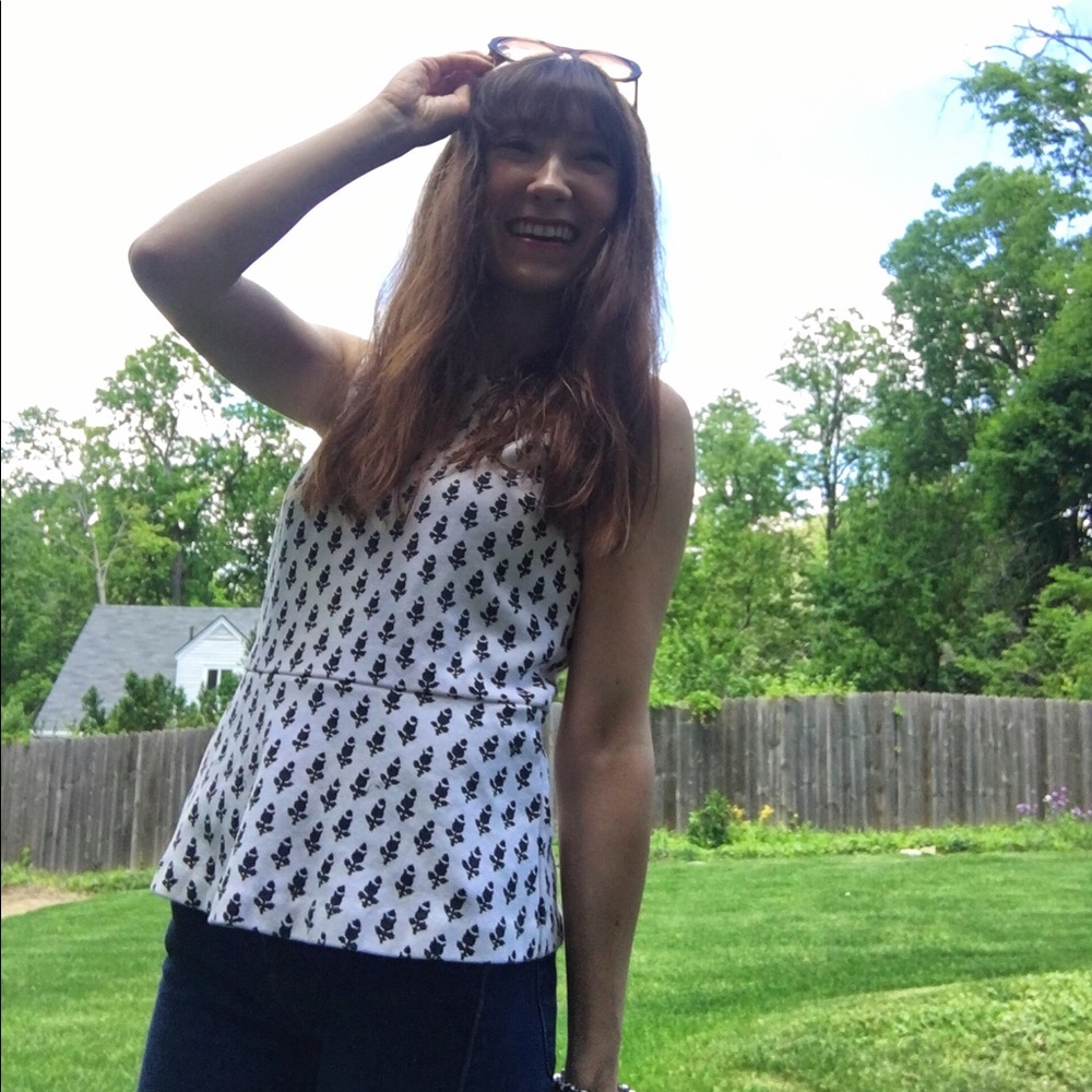 J. Crew Black and White Peplum Blouse
