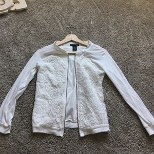 White lace zip up cardigan