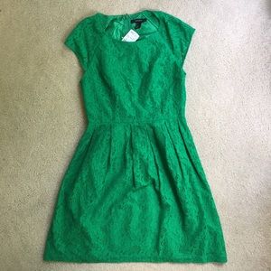 Lace emerald green skater dress with capsleeves