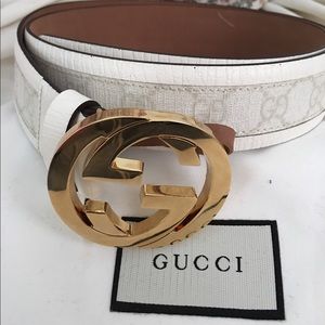 Authentic Gucci white monogram gold men's belt