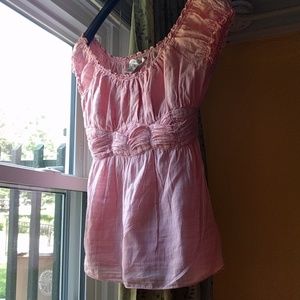 Sophie Max Thinly Woven Cotton Scoop Neck Pink Top