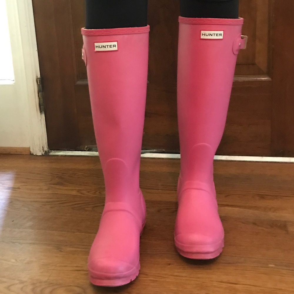 Tall Pink Matte Hunter Rain boots