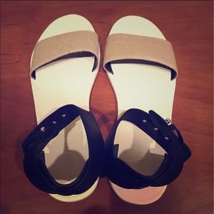 Vince Sawyer linen and leather ankle strap sandal