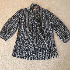 Tory Burch Navy and White Silk Blouse with Bow