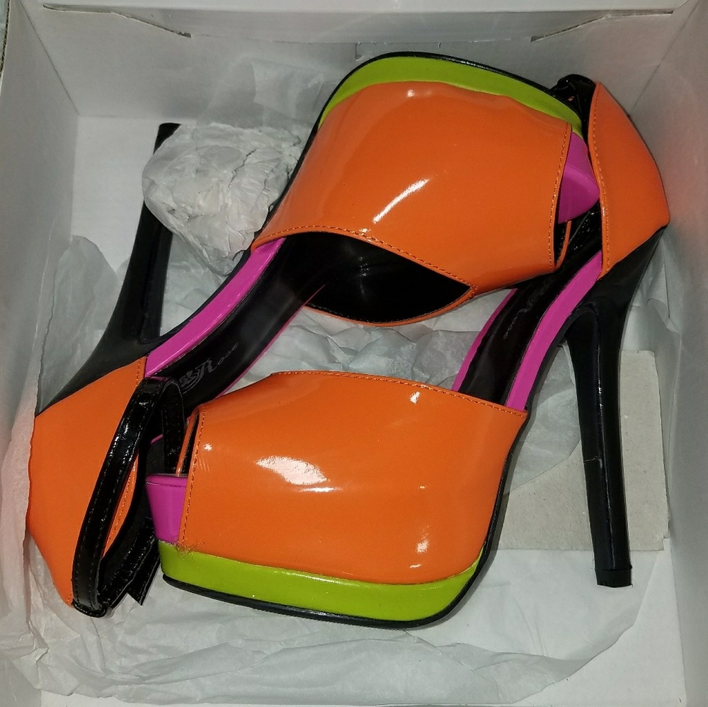 Orange and black heels
