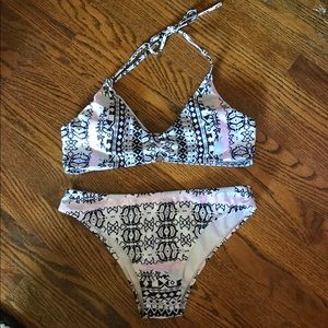 Light pink, black and white Tribal print bikini