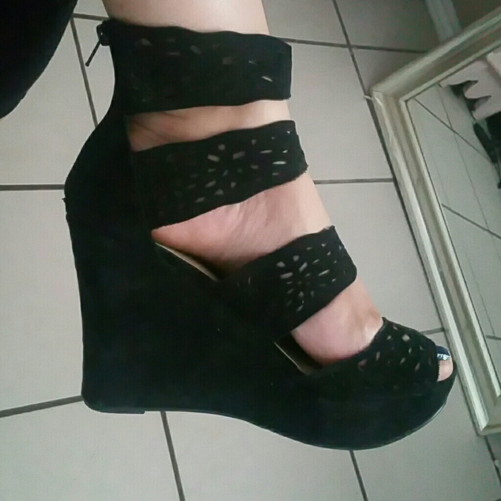 Black suede wedges