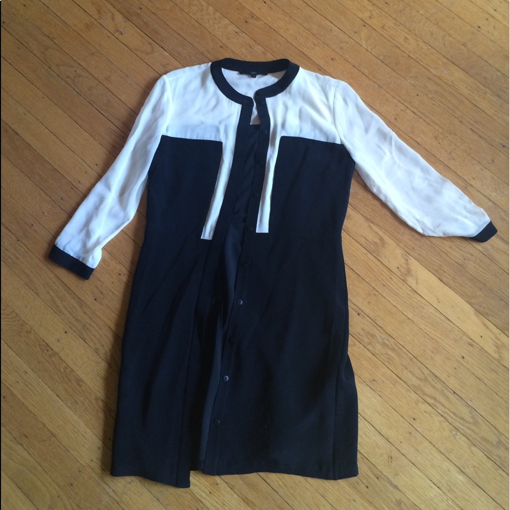 Tibi black white long sleeve button up silk blouse
