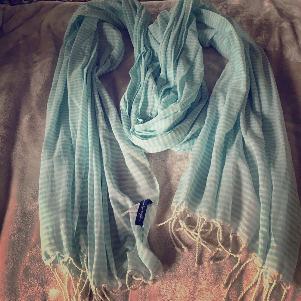 Blue and white striped scarf