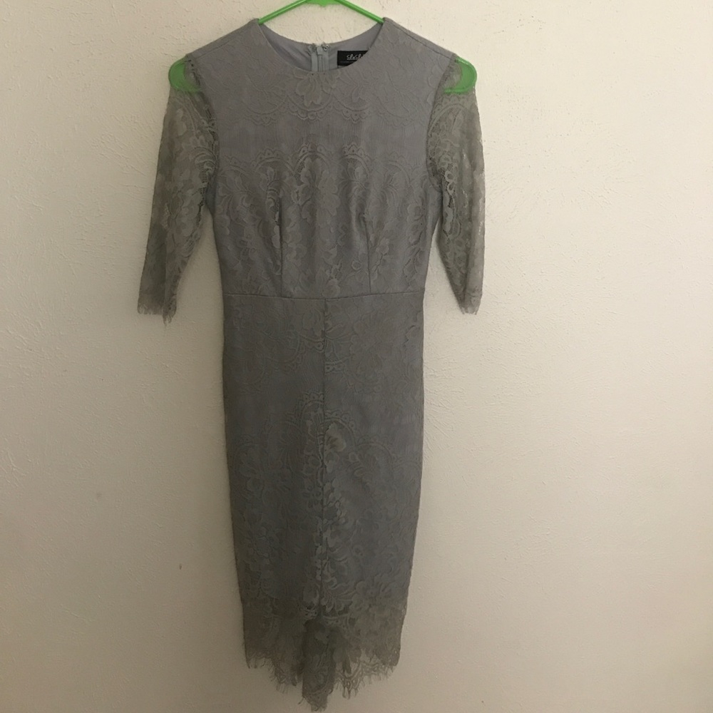Grey lace asymmetrical dress