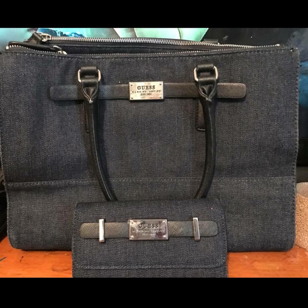 Guess blue jean purse and matching wallet