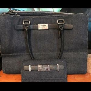 Guess blue jean purse and matching wallet