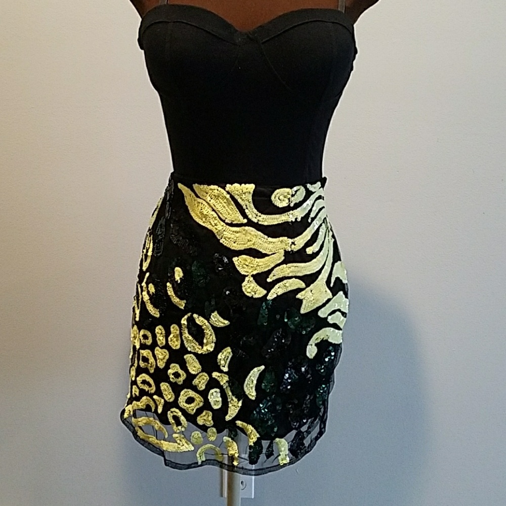 Leopard Squin Mini Skirt