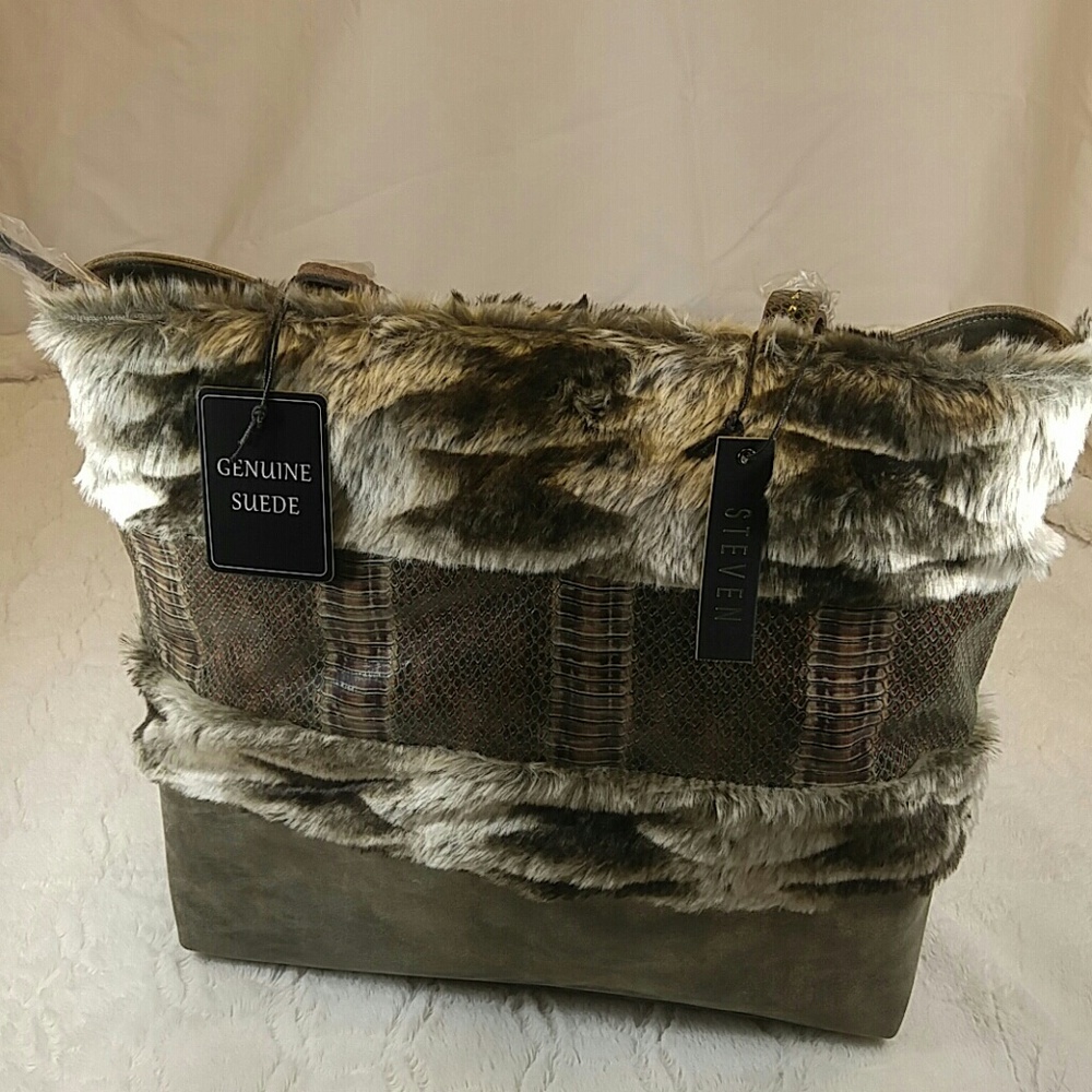 *NEW! Suede and Fur Steve Madden Tote Taupe