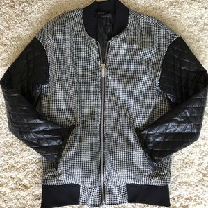 ZARA Houndstooth Bomber + Faux Leather Sleeves
