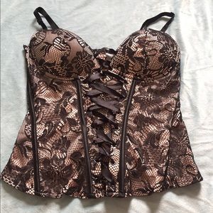 Pink and black lace corset