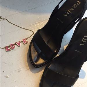 Genuine leather black wedge sandals