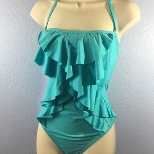 Michael Kors turquoise ruffle swimsuit