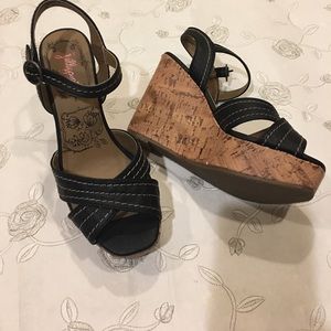 Brown cork wedge platform heels