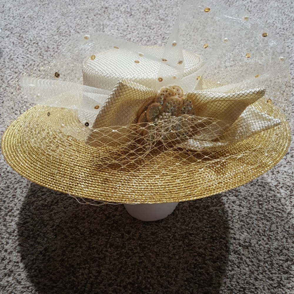 Metallic Gold Hat with Bow