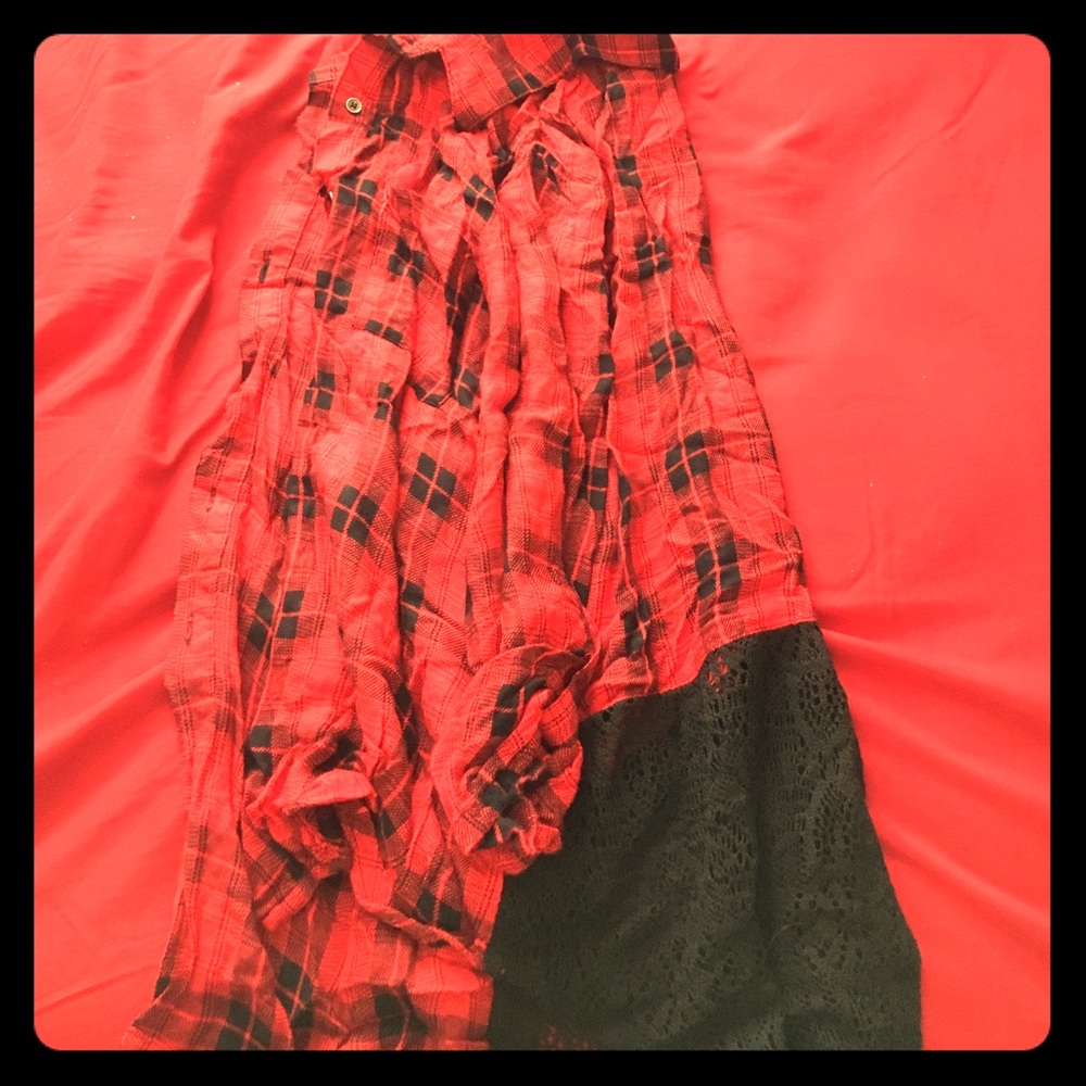 Button up red with black lace shirt