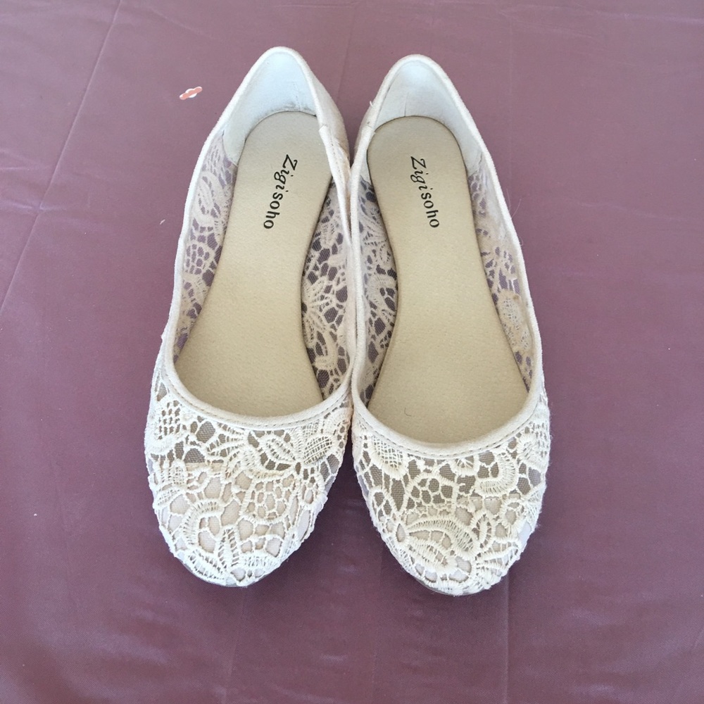 Cream lace flats