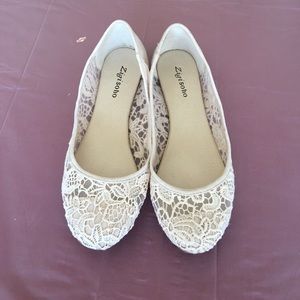 Cream lace flats