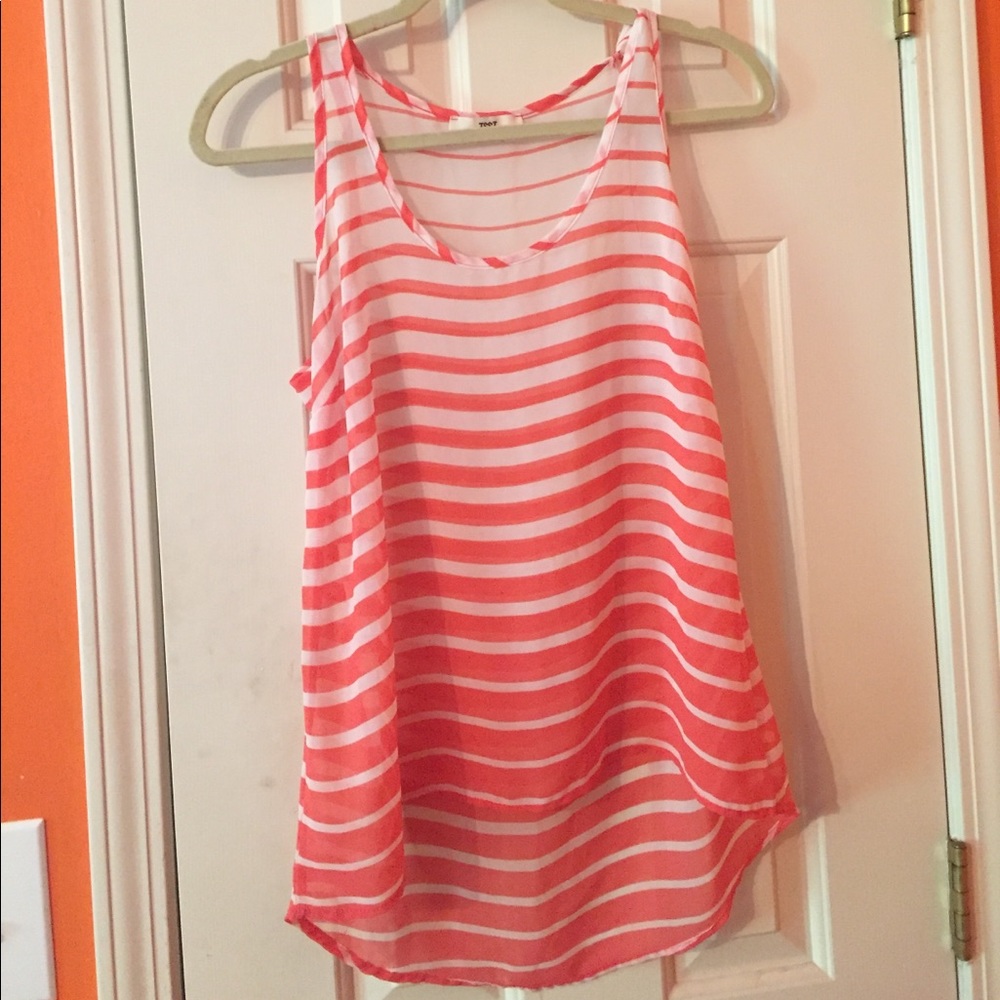 Sheer pink and white tank top