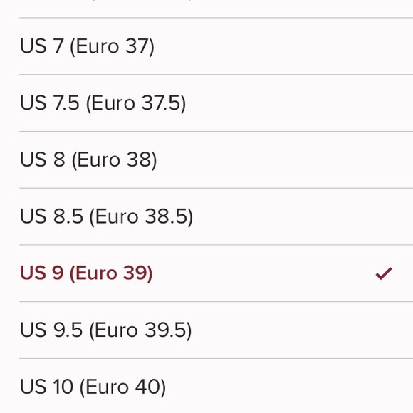 Listing of what sizing shows when you list a "39" - Picture 1 of 1