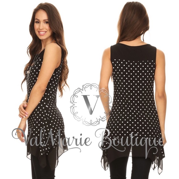 📍LAST ONE- Black Polka Dot Sleeveless Tunic - Picture 2 of 3