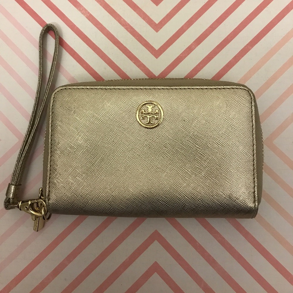 Gold Tory Burch Wristlet