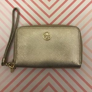 Gold Tory Burch Wristlet