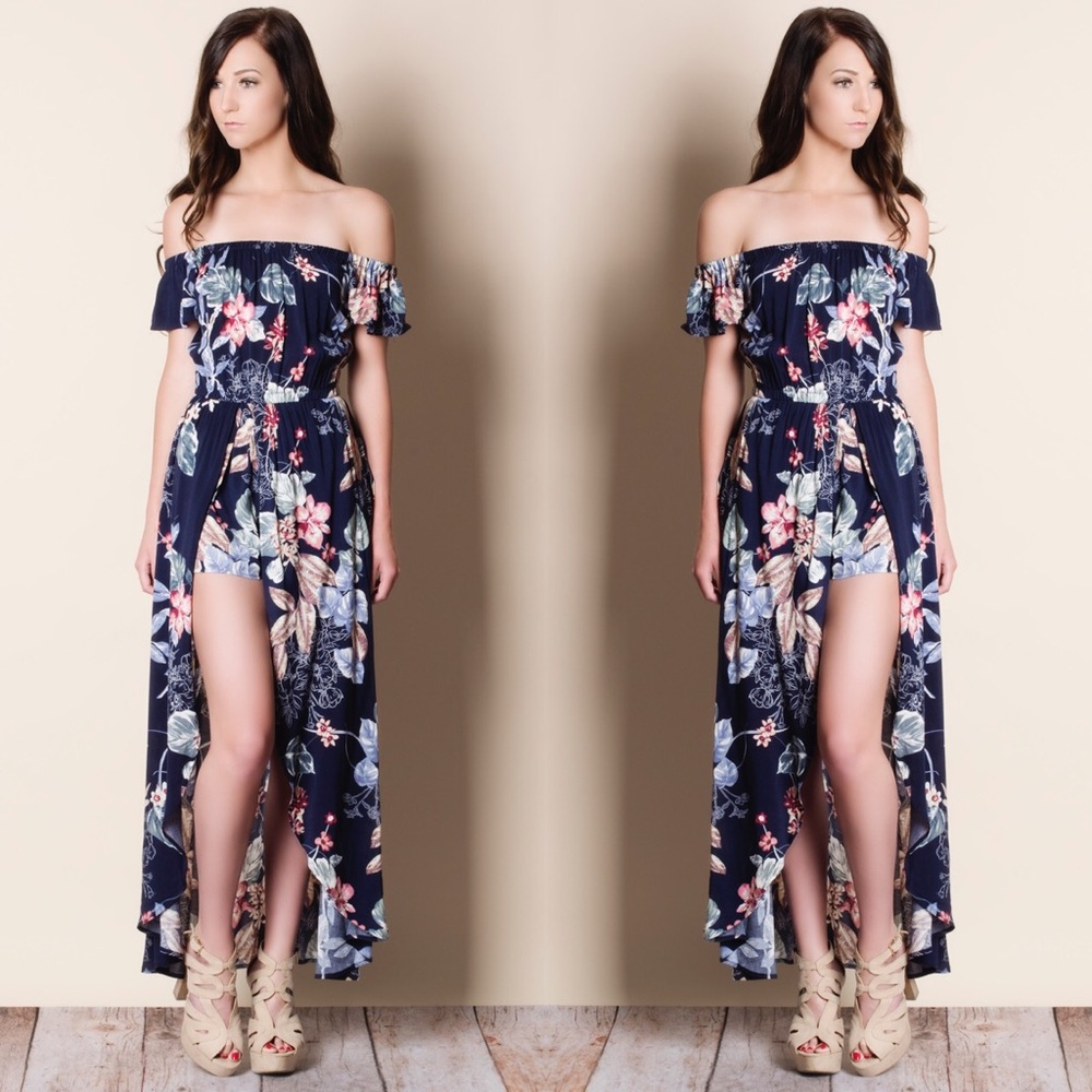 Off Shoulder Floral Maxi Romper - Picture 4 of 5