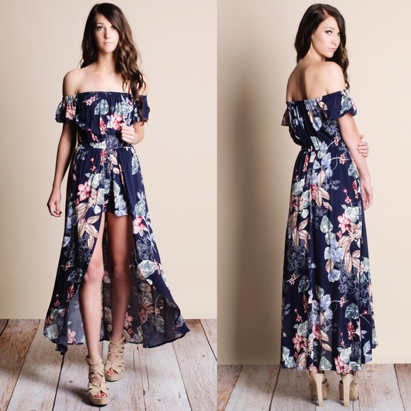 Off Shoulder Floral Maxi Romper - Picture 2 of 5