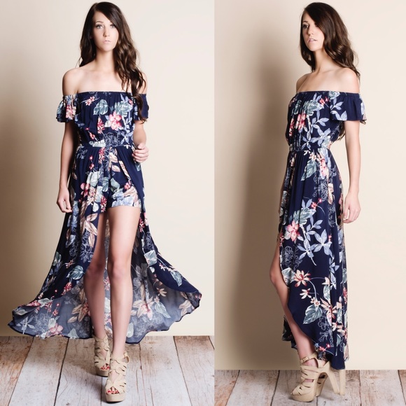 Off Shoulder Floral Maxi Romper - Picture 3 of 5