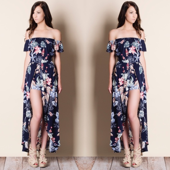 Off Shoulder Floral Maxi Romper - Picture 4 of 5