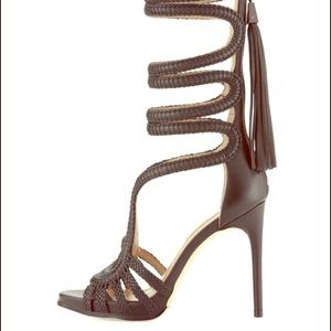 BCBG Elen leather braided gladiator sandal heel