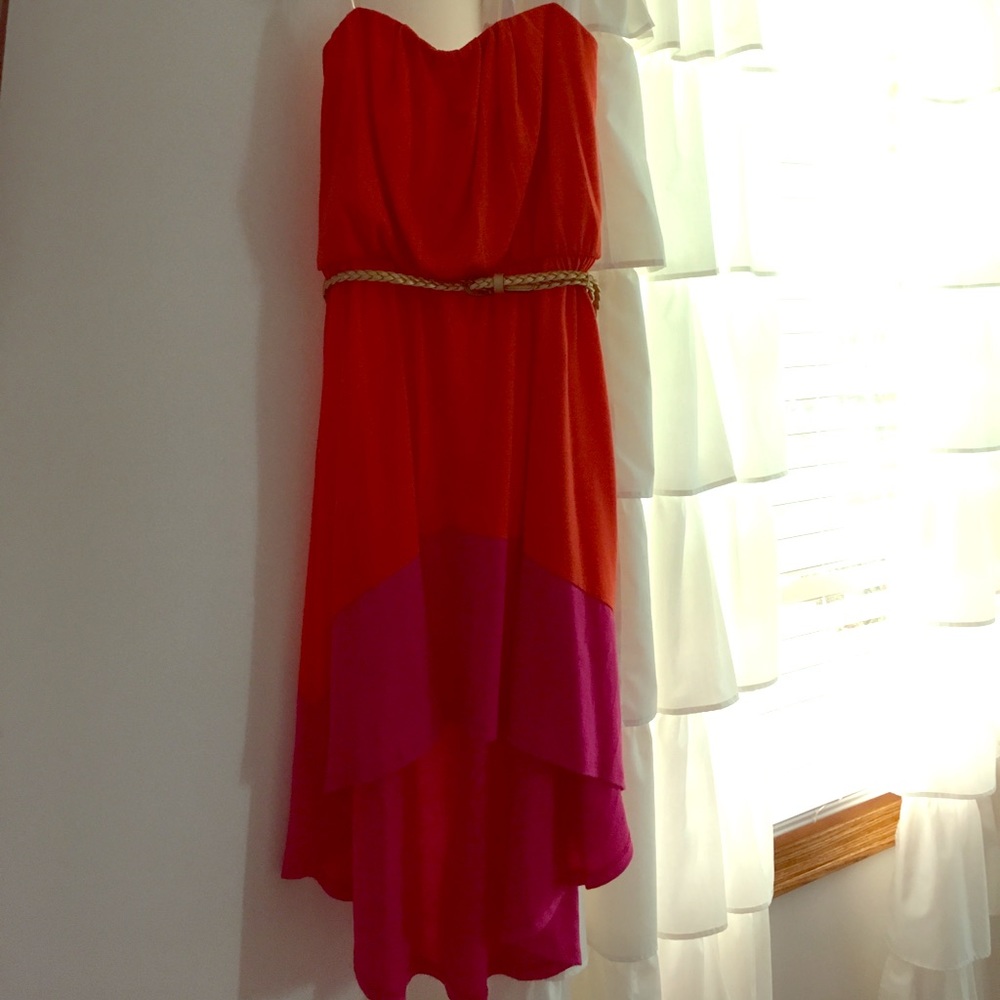 Orange and pink high-low dress